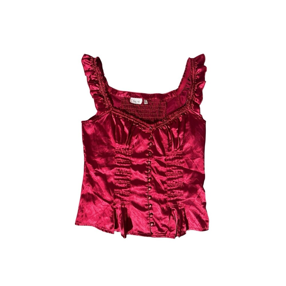 Too Mi Tank Top Sleeveless Blouse Women Sz L Red Zipper Back Fairy Grunge Ruched